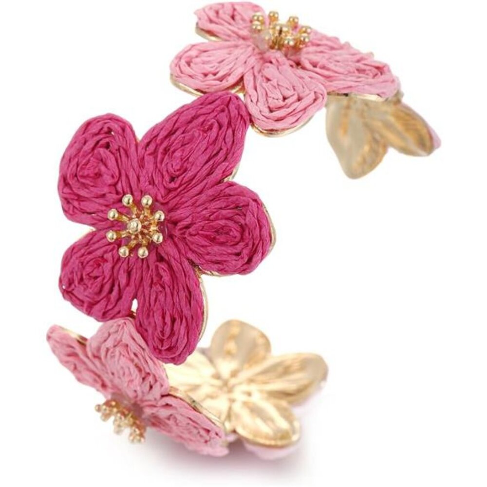 Flower Cuff Bracelet for Women, Floral Chunky Bangle Wide Open Cuff